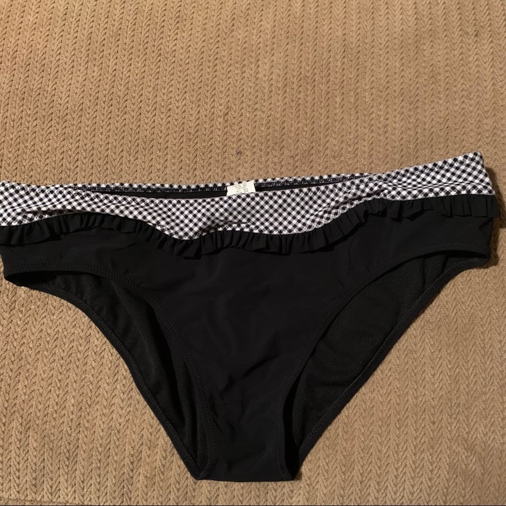 Black bikini bottom with checkered ruffle waist